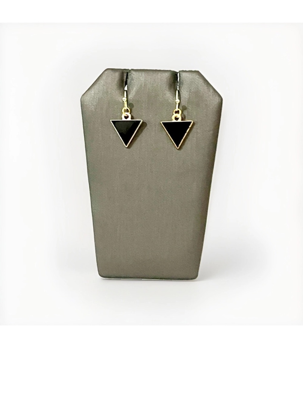 Modern Black Triangle Dangle Earrings Gold Tone Geometric Enamel Drop Hook